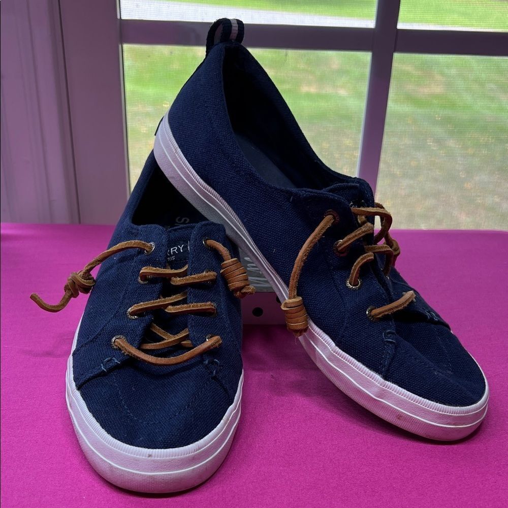 Sperry Navy Canvas Sneakers with White Soles W8
